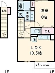 ニュータウンIII 2階1LDKの間取り
