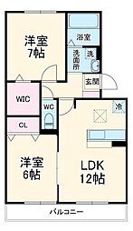 プリムヴェール　十番館 1階2LDKの間取り