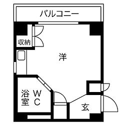 堀田朝日マンション 5階ワンルームの間取り