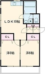 東急東横線 学芸大学駅 徒歩5分の賃貸マンション 2階2LDKの間取り