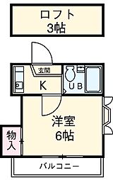 21世紀ハイツ堀田 2階1Kの間取り