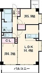東急東横線 学芸大学駅 徒歩11分の賃貸マンション 4階2LDKの間取り