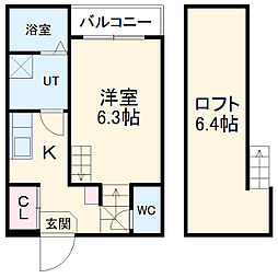 ボヌール桜本町 2階1Kの間取り