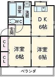 VillaCosmosA 2DKの間取図画像