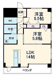 カーサグランデ 1階2LDKの間取り