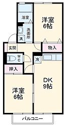 エルミタージュクボタ 2DKの間取図画像