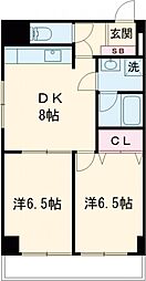 ロイヤルエクセレント学芸大 4階2DKの間取り