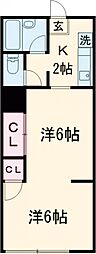 パークサイドハウス 1階2Kの間取り