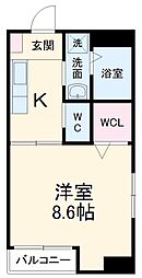 名古屋市営名城線 新瑞橋駅 徒歩1分の賃貸マンション 7階1Kの間取り