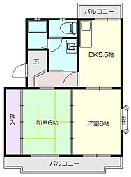 アベニューサンフラワー 2階2DKの間取り