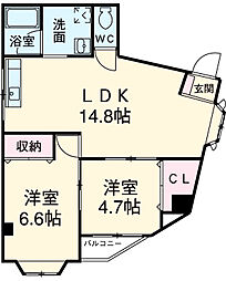 まつ葉ビル 2階2LDKの間取り