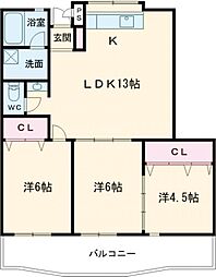 サザンキャッスル 3階3LDKの間取り