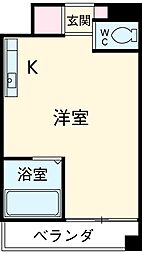 名古屋市営名城線 平安通駅 徒歩7分の賃貸マンション 2階ワンルームの間取り