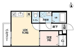 クラウド鳥羽見 3階1LDKの間取り
