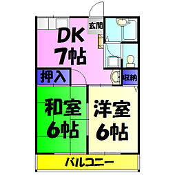 JR総武線 新検見川駅 バス20分 こてはし中学校下車 徒歩5分の賃貸アパート 2階2DKの間取り