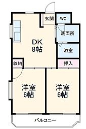 名古屋市営名城線 黒川駅 徒歩10分の賃貸マンション 1階2DKの間取り