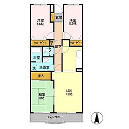 ラフィネ小倉 4階3LDKの間取り