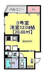 アンブラッセ 3階1Kの間取り