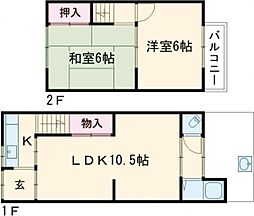 西院西田町連棟貸家（西側） 1階2LDKの間取り