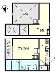 JR中央本線 新守山駅 徒歩5分の賃貸アパート 2階1Kの間取り