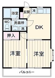ニューシティハイツ 2階2DKの間取り