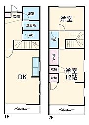 JR東海交通城北線 味美駅 徒歩17分の賃貸テラスハウス 1階2LDKの間取り