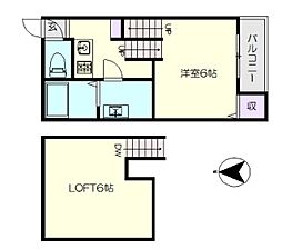 名古屋市営名城線 黒川駅 徒歩9分の賃貸アパート 2階1Kの間取り