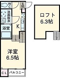名鉄瀬戸線 森下駅 徒歩5分の賃貸アパート 2階1Kの間取り