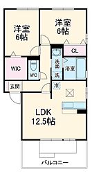 スピリア・ヒビツ 1階2LDKの間取り