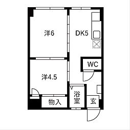 名古屋市営名城線 金山駅 徒歩5分の賃貸マンション 2階2DKの間取り