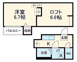 名古屋市営名港線 六番町駅 徒歩4分の賃貸アパート 2階1Kの間取り
