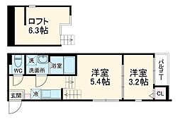 名古屋市営名港線 六番町駅 徒歩8分の賃貸アパート 2階2Kの間取り