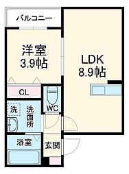シャルムII 2階1LDKの間取り