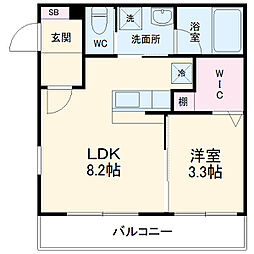 ジュネス桜駅前 1階1LDKの間取り