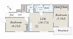 船橋3丁目8番地6号 2階2LDKの間取り