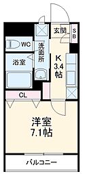 JR武蔵野線 東川口駅 徒歩2分の賃貸マンション 3階1Kの間取り