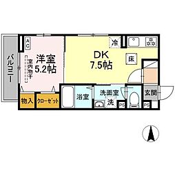 京王線 府中駅 徒歩4分の賃貸アパート 1階1DKの間取り