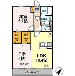 ブライト学園の森 2階2LDKの間取り