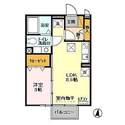 マロンハイム　Ａ 1階1LDKの間取り