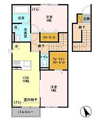 つくばエクスプレス つくば駅 バス20分 高野台バス停下車 徒歩2分の賃貸アパート 2階2LDKの間取り