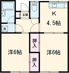 JR常磐線 牛久駅 徒歩34分の賃貸アパート 1階2Kの間取り