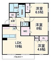 ティアラI 3階3LDKの間取り