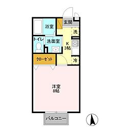 JR常磐線 牛久駅 徒歩11分の賃貸アパート 2階1Kの間取り