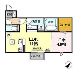 名鉄豊川線 稲荷口駅 徒歩9分の賃貸アパート 1階1LDKの間取り