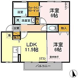 JR常磐線 荒川沖駅 徒歩23分の賃貸アパート 2階2LDKの間取り