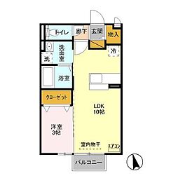 ラ・ルーチェ 2階1LDKの間取り