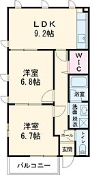 クレール 2階2LDKの間取り