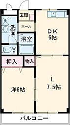 ＡＳＪ東小保方ハイツＢ 1階2DKの間取り