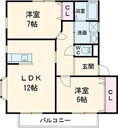グリーンヒル大久保 1階2LDKの間取り