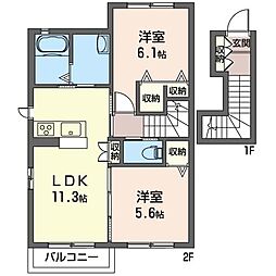 シャーメゾン宮前Ａ 2階2LDKの間取り